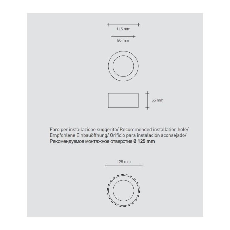 T337-338 FILIATRA FARETTO ROTONDO DA INCASSO IN GESSO D11.5 CM BORBO BIANCO O NERO LAMPADINA ATTACCO GX53 Sforzin Illuminazione