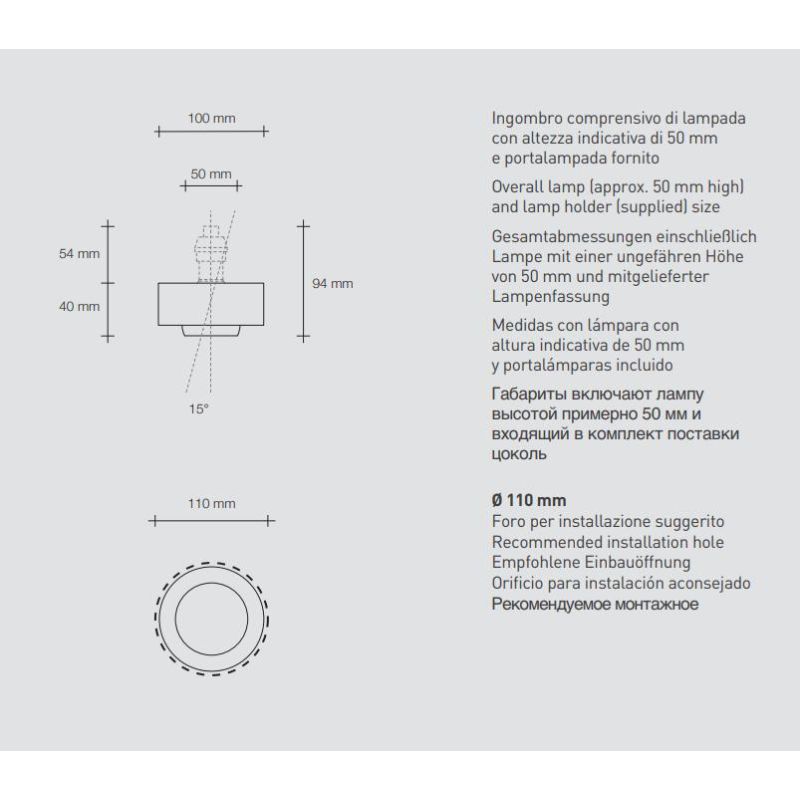 T356 LELANTO FARETTO DA INCASSO ORIENTABILE ROTONDO IN GESSO CON BORDO IN METALLO NERO LAMPADINA ATTACCO GU10 Sforzin Illuminazi
