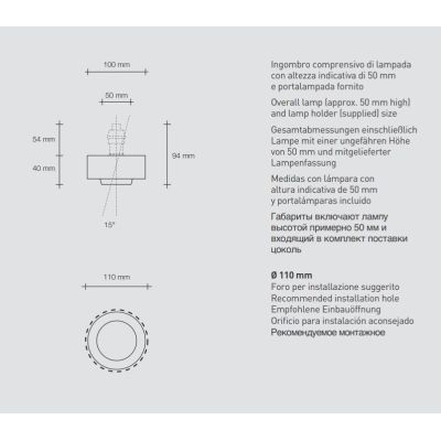 T356 LELANTO FARETTO DA INCASSO ORIENTABILE ROTONDO IN GESSO CON BORDO IN METALLO NERO LAMPADINA ATTACCO GU10 Sforzin Illuminazi