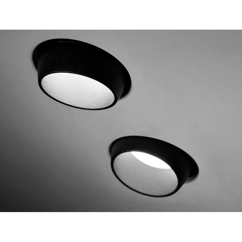 T357 LELANTO FARETTO DA INCASSO A DUE LUCI ORIENTABILE IN GESSO CON BORDO IN METALLO NERO LAMPADINE ATTACCO GU10 Sforzin Illumin