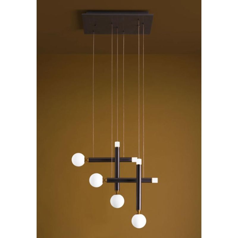 SEVENTY SOSPENSIONE 4 LUCI DIFFUSORI A MATITA MARRONE LED 24W LUCE 3000K MODERNA E ORIGINALE Vivida International - Cristalensi