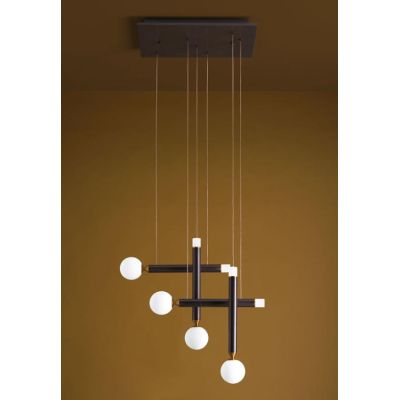SEVENTY SOSPENSIONE 4 LUCI DIFFUSORI A MATITA MARRONE LED 24W LUCE 3000K MODERNA E ORIGINALE Vivida International - Cristalensi