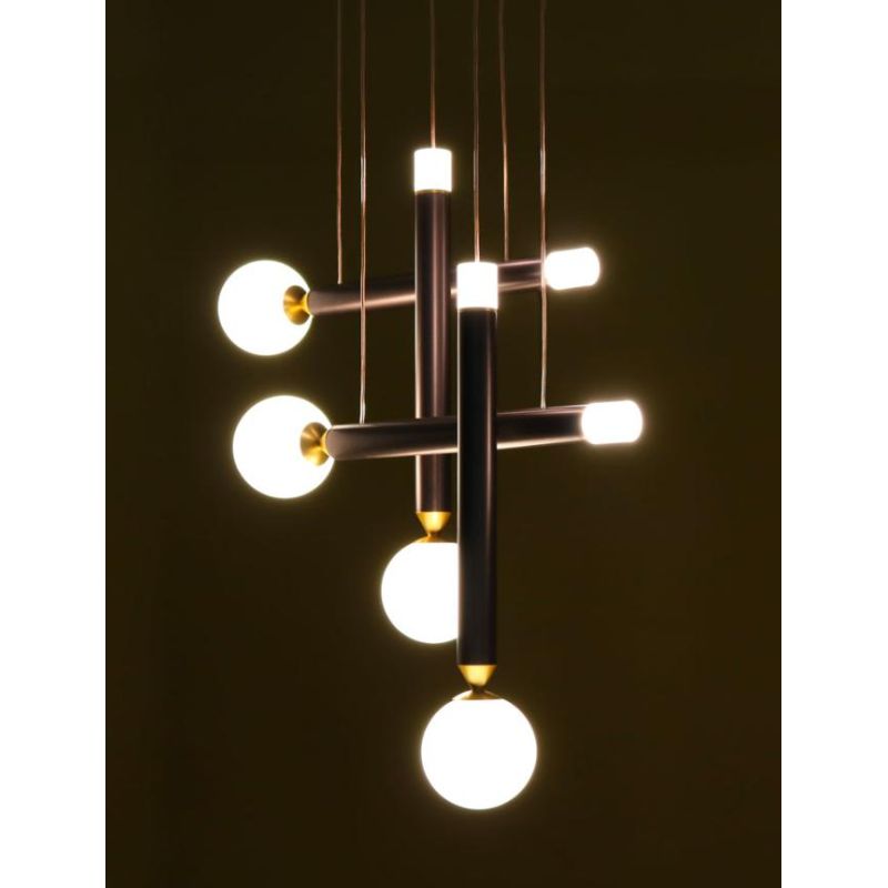 SEVENTY SOSPENSIONE 4 LUCI DIFFUSORI A MATITA MARRONE LED 24W LUCE 3000K MODERNA E ORIGINALE Vivida International - Cristalensi