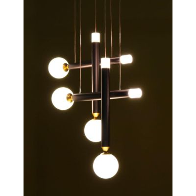 SEVENTY SOSPENSIONE 4 LUCI DIFFUSORI A MATITA MARRONE LED 24W LUCE 3000K MODERNA E ORIGINALE Vivida International - Cristalensi