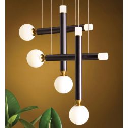 SEVENTY SOSPENSIONE 4 LUCI DIFFUSORI A MATITA MARRONE LED 24W LUCE 3000K MODERNA E ORIGINALE Vivida International - Cristalensi 