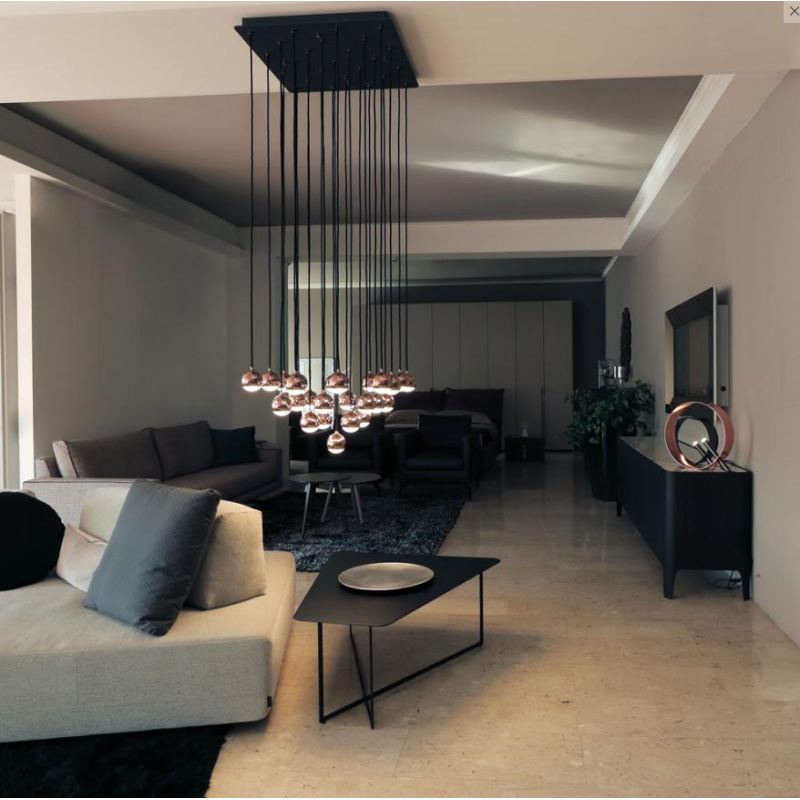 SHALLOW SOSPENSIONE 25 LUCI LED 62W LUCE 3000K BIANCA,NERA O ORO ROSA MODERNA E ELEGANTE Vivida International - Cristalensi Shop