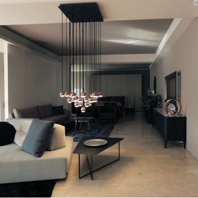 SHALLOW SOSPENSIONE 25 LUCI LED 62W LUCE 3000K BIANCA,NERA O ORO ROSA MODERNA E ELEGANTE Vivida International - Cristalensi Shop