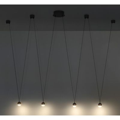 SHALLOW SOSPENSIONE 4 LUCI DECENTRATA CON LED 16W LUCE 3000K BIANCO,NERO O ORO ROSA MODERNA Vivida International - Cristalensi S