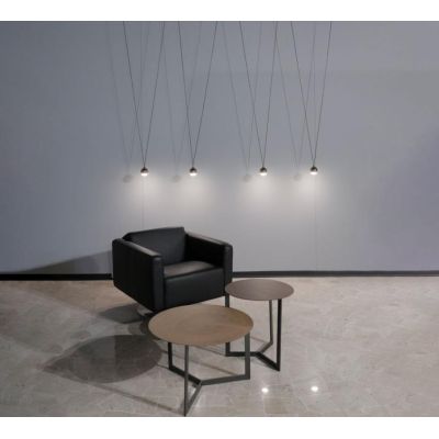 SHALLOW SOSPENSIONE 4 LUCI DECENTRATA CON LED 16W LUCE 3000K BIANCO,NERO O ORO ROSA MODERNA Vivida International - Cristalensi S