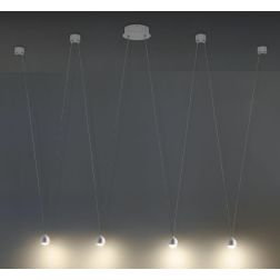 SHALLOW SOSPENSIONE 4 LUCI DECENTRATA CON LED 16W LUCE 3000K BIANCO,NERO O ORO ROSA MODERNA Vivida International - Cristalensi S