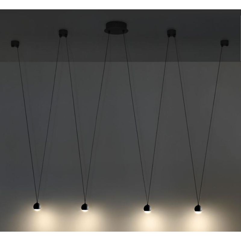SHALLOW SOSPENSIONE 4 LUCI DECENTRATA CON LED 16W LUCE 3000K BIANCO,NERO O ORO ROSA MODERNA Vivida International - Cristalensi S