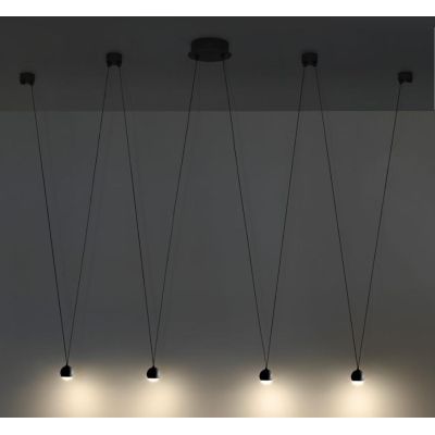 SHALLOW SOSPENSIONE 4 LUCI DECENTRATA CON LED 16W LUCE 3000K BIANCO,NERO O ORO ROSA MODERNA Vivida International - Cristalensi S