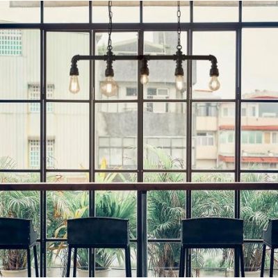 PLUMBER SOSPENSIONE VINTAGE 5 LUCI CON TUBI E RACCORDI IN METALLO NERO Ideal Lux - Cristalensi Shop Online