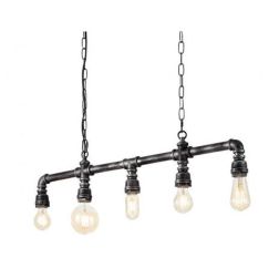 PLUMBER SOSPENSIONE VINTAGE 5 LUCI CON TUBI E RACCORDI IN METALLO NERO Ideal Lux - Cristalensi Shop Online