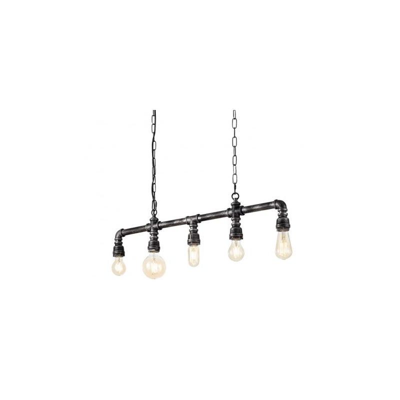 PLUMBER SOSPENSIONE VINTAGE 5 LUCI CON TUBI E RACCORDI IN METALLO NERO Ideal Lux - Cristalensi Shop Online