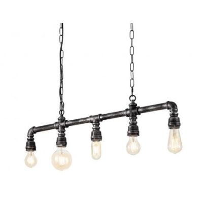 PLUMBER SOSPENSIONE VINTAGE 5 LUCI CON TUBI E RACCORDI IN METALLO NERO Ideal Lux - Cristalensi Shop Online