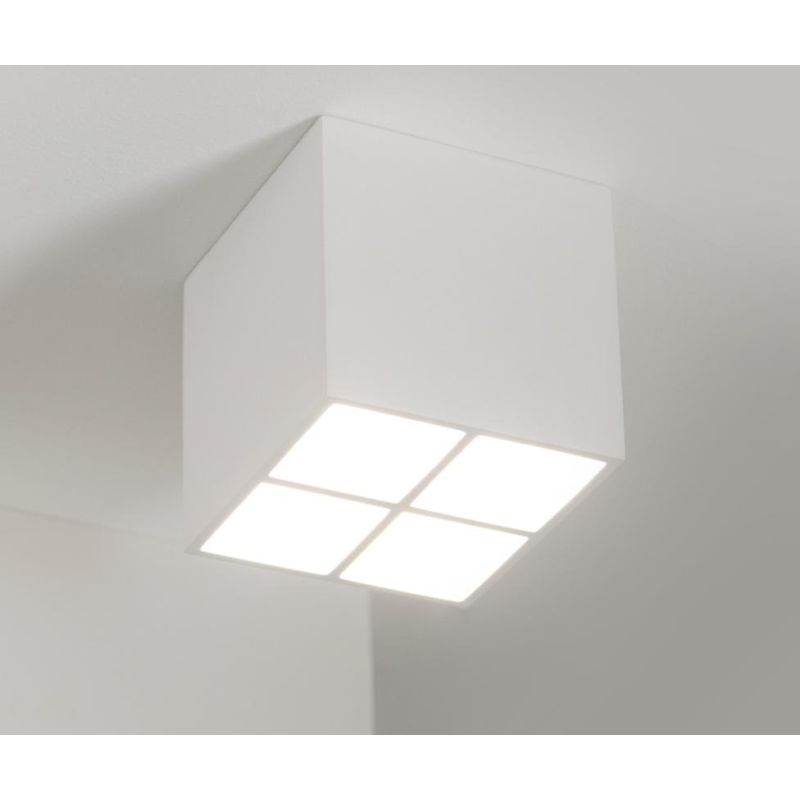 8943O PLAFONIERA CUBO MODERNA IN CRISTALY VERNICIABILE CON 4 FARETTI GU10 MADE IN ITALY 9010 BELFIORE - Cristalensi Shop Online