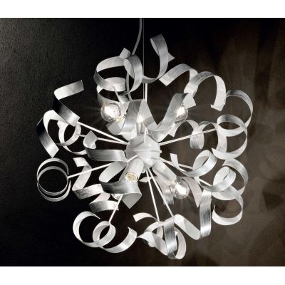 SOLE SOSPENSIONE DAL DESIGN MODERNO IN METALLO BIANCO CON DECORI ORO O ARGENTO DIPINTI A MANO CRISTALENSI LUX - Cristalensi Shop