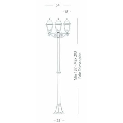 OLD DI SOVIL LAMPIONE PER ESTERNO 3 LANTERNE IN ALLUMINIO NERO O BIANCO VETRI TRASPARENTI Sovil - Cristalensi Shop Online