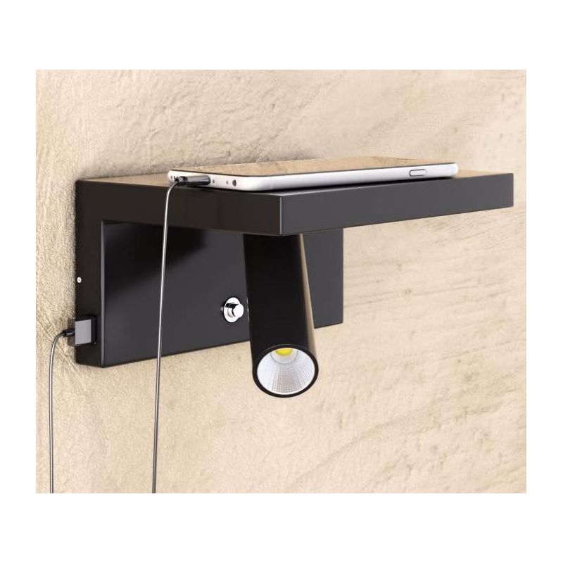 BEAM APPLIQUE BIANCA O NERA CON LUCE A LED DA 5W CON 2 PORTE USB E LUCE ORIENTABILE BENEITO FAURE - Cristalensi Shop Online