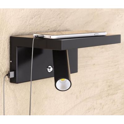 BEAM APPLIQUE BIANCA O NERA CON LUCE A LED DA 5W CON 2 PORTE USB E LUCE ORIENTABILE BENEITO FAURE - Cristalensi Shop Online