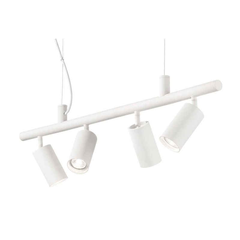 DYNAMITE LAMPADA A SOSPENSIONE MODERNA CON QUATTRO DIFFUSORI IN METALLO BIANCO,NERO O OTTONE ORIENTABILI Ideal Lux - Cristalensi