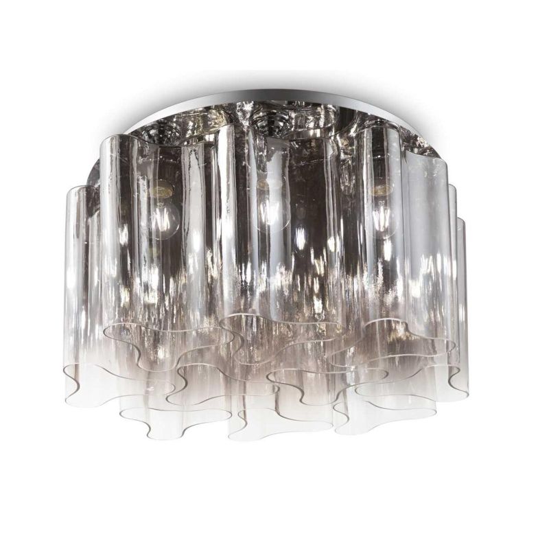 PLAFONIERA 10 LUCI IN VETRO SOFFIATO BIANCO LATTE O FUME DAL DESIGN MODERNO CRISTALENSI - Cristalensi Shop Online