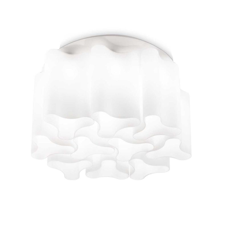 PLAFONIERA 10 LUCI IN VETRO SOFFIATO BIANCO LATTE O FUME DAL DESIGN MODERNO CRISTALENSI - Cristalensi Shop Online
