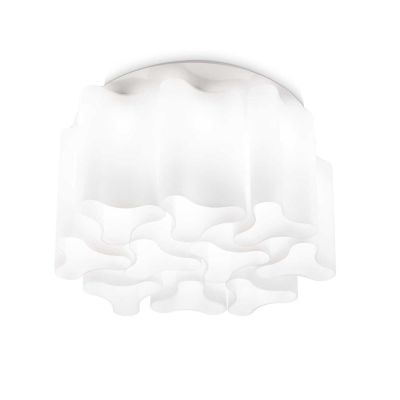 PLAFONIERA 10 LUCI IN VETRO SOFFIATO BIANCO LATTE O FUME DAL DESIGN MODERNO CRISTALENSI - Cristalensi Shop Online