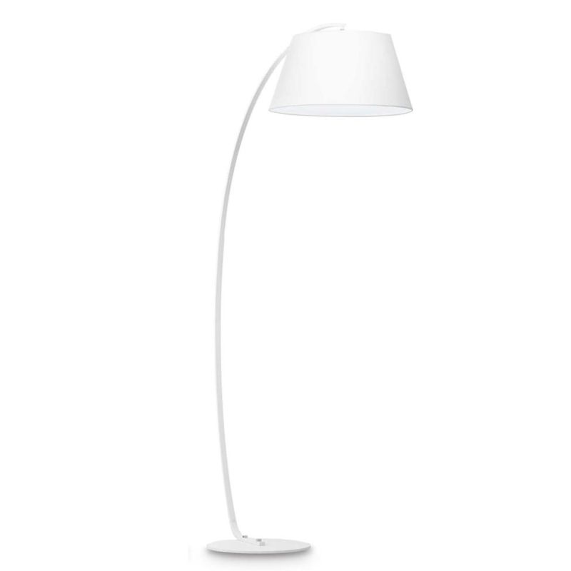 LAMPADA DA TERRA SEMICURVA IN METALLO BIANCO ARGENTO O NERO E PARALUME IN TESSUTO CRISTALENSI - Cristalensi Shop Online
