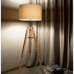 PIANTANA CON TREPPIEDE IN LEGNO NATURALE E SUPPORTO IN METALLO CON PARALUME CANVAS CRISTALENSI - Cristalensi Shop Online