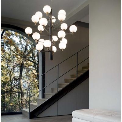 LAMPADARIO A SOSPENSIONE 20 LUCI MODERNO CON SFERE IN VETRO BIANCO LATTE DISPONIBILE IN 2 COLORI CRISTALENSI - Cristalensi Shop