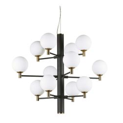 LAMPADARIO A SOSPENSIONE 12 LUCI MODERNO CON SFERE IN VETRO BIANCO LATTE DISPONIBILE IN 2 COLORI CRISTALENSI - Cristalensi Shop