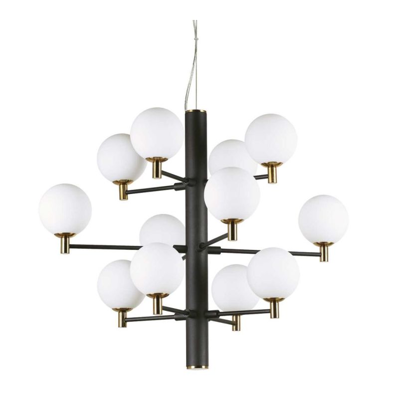 LAMPADARIO A SOSPENSIONE 12 LUCI MODERNO CON SFERE IN VETRO BIANCO LATTE DISPONIBILE IN 2 COLORI CRISTALENSI - Cristalensi Shop