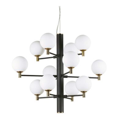 LAMPADARIO A SOSPENSIONE 12 LUCI MODERNO CON SFERE IN VETRO BIANCO LATTE DISPONIBILE IN 2 COLORI CRISTALENSI - Cristalensi Shop