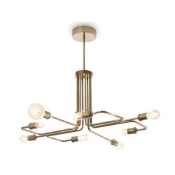 LAMPADARIO MODERNO CON 8 LUCI E CON BRACCI IN METALLO FINITURA OTTONE O NERA CRISTALENSI - Cristalensi Shop Online 2