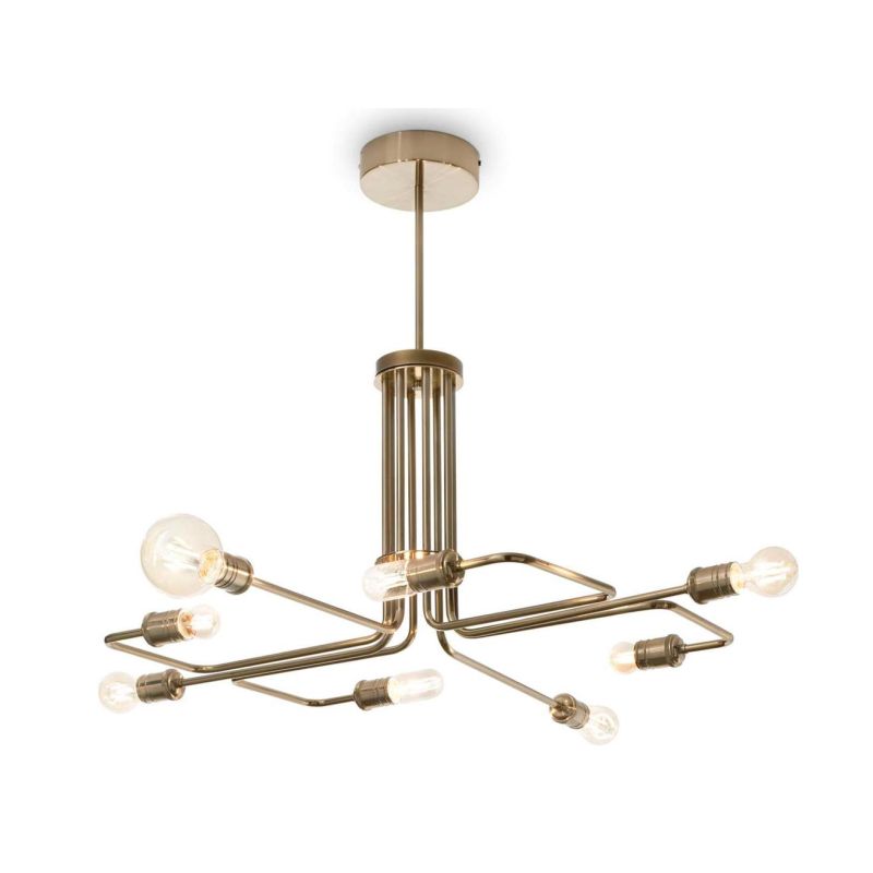 LAMPADARIO MODERNO CON 8 LUCI E CON BRACCI IN METALLO FINITURA OTTONE O NERA CRISTALENSI - Cristalensi Shop Online