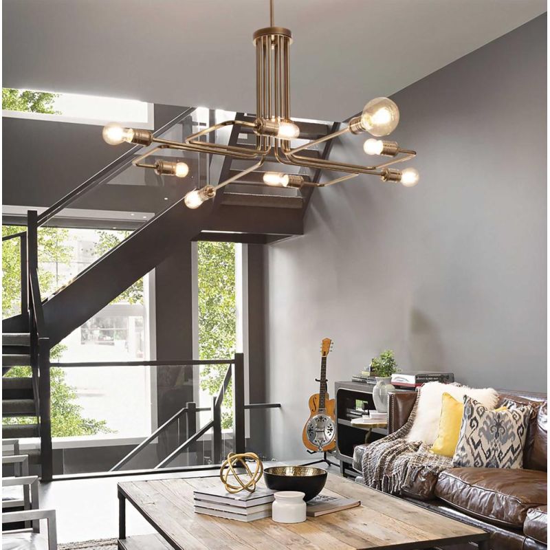 LAMPADARIO MODERNO CON 8 LUCI E CON BRACCI IN METALLO FINITURA OTTONE O NERA CRISTALENSI - Cristalensi Shop Online