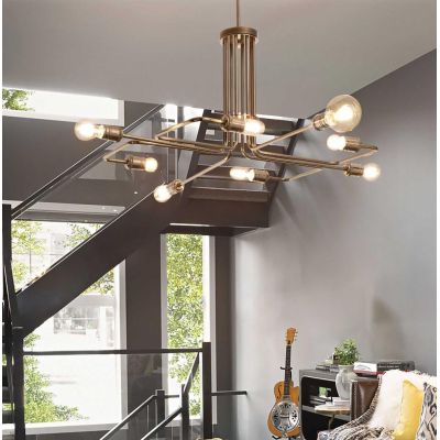 LAMPADARIO MODERNO CON 8 LUCI E CON BRACCI IN METALLO FINITURA OTTONE O NERA CRISTALENSI - Cristalensi Shop Online