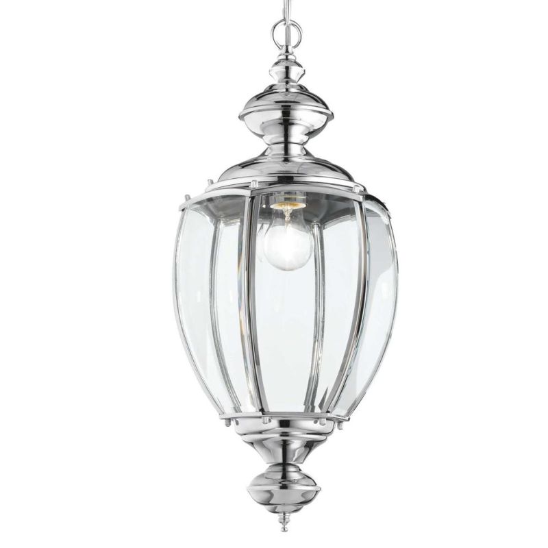 LAMPADARIO A SOSPENSIONE CLASSICO A FORMA DI LANTERNA IN METALLO CROMO O BRUNITO CRISTALENSI - Cristalensi Shop Online