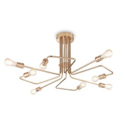 PLAFONIERA MODERNA 8 LUCI CON BRACCI IN METALLO VERNICIATO NERO O OTTONE CON LAMPADINE A VISTA CRISTALENSI - Cristalensi Shop On 2