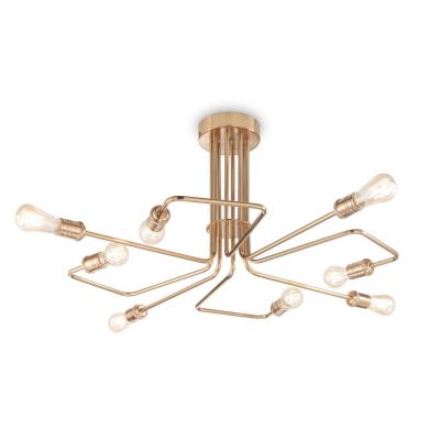 PLAFONIERA MODERNA 8 LUCI CON BRACCI IN METALLO VERNICIATO NERO O OTTONE CON LAMPADINE A VISTA CRISTALENSI - Cristalensi Shop On