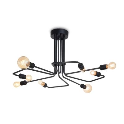 PLAFONIERA MODERNA 8 LUCI CON BRACCI IN METALLO VERNICIATO NERO O OTTONE CON LAMPADINE A VISTA CRISTALENSI - Cristalensi Shop On