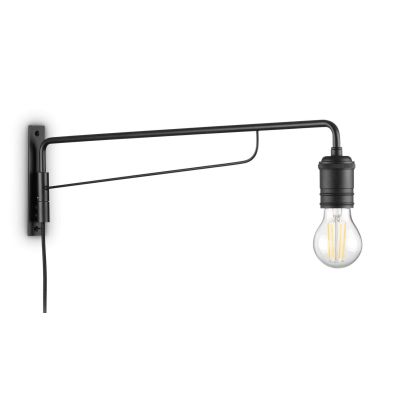 LAMPADA DA PARETE MINIMAL CON UNA SOLA LAMPADINA A VISTA IN METALLO FINITURA NERA O OTTONE INVECCHIATO CRISTALENSI - Cristalensi