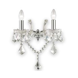 LAMPADA DA PARETE CLASSICA CON 2 LUCI IN VETRO TRASPARENTE O ORO E PENDAGLI IN CRISTALLO CRISTALENSI - Cristalensi Shop Online