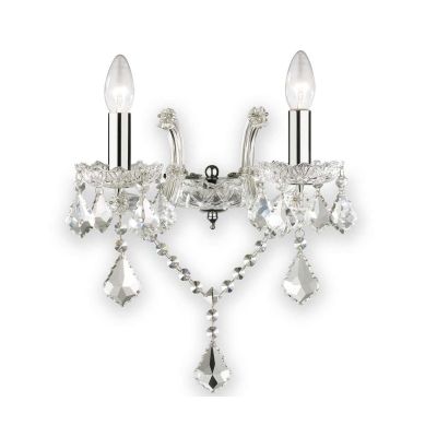 LAMPADA DA PARETE CLASSICA CON 2 LUCI IN VETRO TRASPARENTE O ORO E PENDAGLI IN CRISTALLO CRISTALENSI - Cristalensi Shop Online