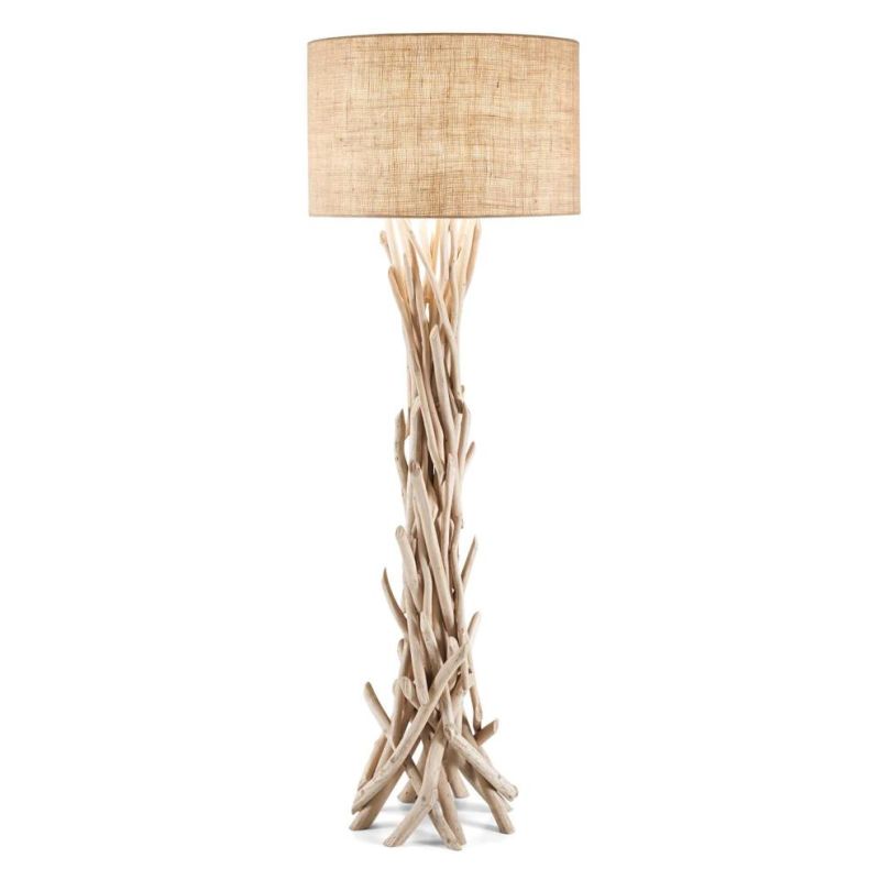 LAMPADA DA TERRA IN STILE RUSTICO CON PARALUME CANVAS E BASE CON RAMI IN LEGNO INTRECCIATI CRISTALENSI - Cristalensi Shop Online