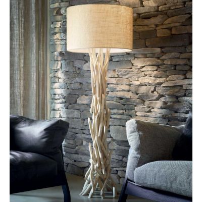 LAMPADA DA TERRA IN STILE RUSTICO CON PARALUME CANVAS E BASE CON RAMI IN LEGNO INTRECCIATI CRISTALENSI - Cristalensi Shop Online