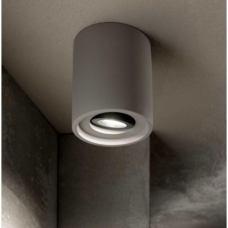 PLAFONIERA IN GESSO O CEMENTO DI FORMA ROTONDA VINTAGE CON FARETTO ORIENTABILE E LAMPADINA GU10 CRISTALENSI - Cristalensi Shop O