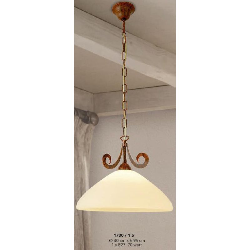 1730-1S DIAMETRO 40 CM LAMPADARIO A SOSPENSIONE FINITURA RUGGINE CON VETRO CREMA LAM EXPORT - Cristalensi Shop Online